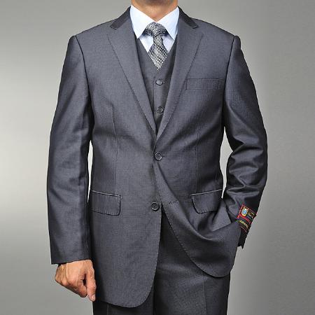 2 Button Grey Teakweave Vested Suit Mens Cheap