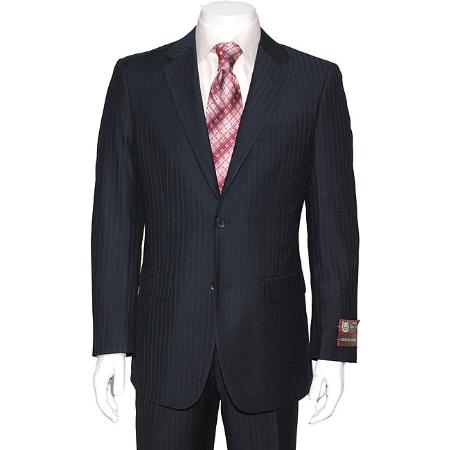 2 Button Navy Blue Striped Suit Mens Cheap