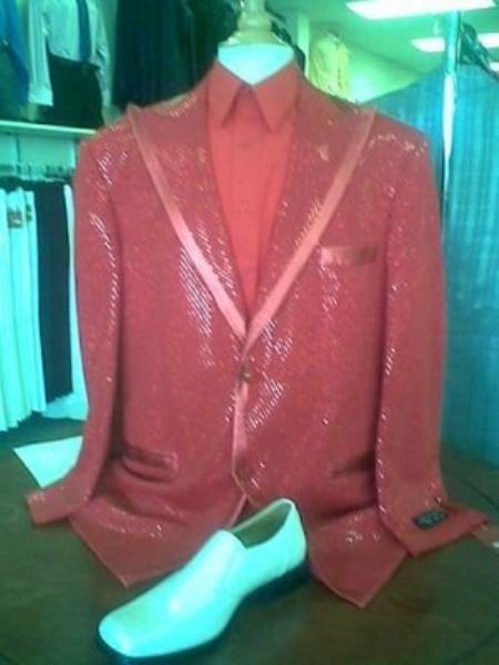 Shiny Flashy Metallic Red Peak Lapel Tuxedo Suit Mens