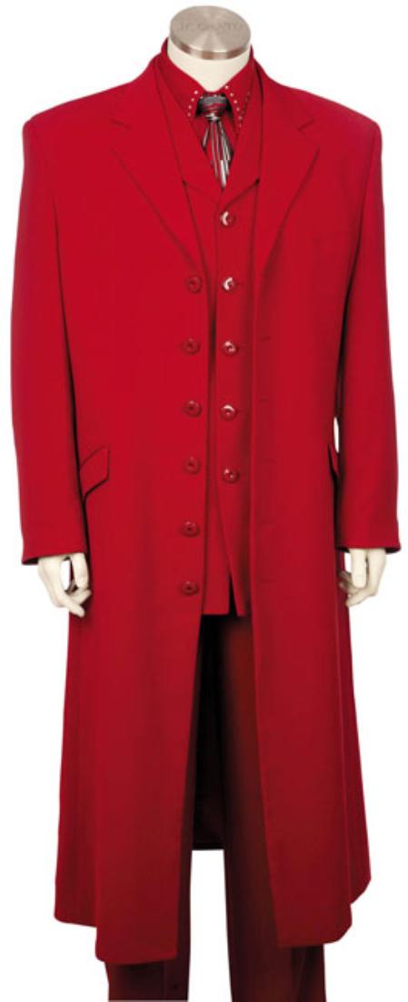 6 Button Red Urban Styled Suit with Full Length Jacket Mens
