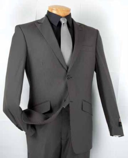Mens Slim Fit Suit Single Breasted 2-Button Suit (Side Vented Jacket + Pants) Two Button Narrow Pinstripe Peak Lapel in Dark Grey / Dark Gray