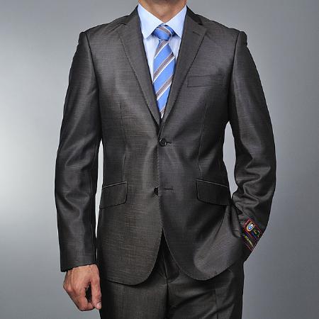 2 Button Metallic Grey Slim Fit Suit Mens Cheap