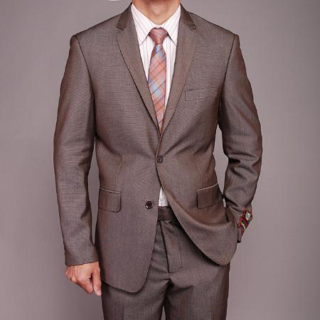 Mensusa Products Men's Taupe Birdseye 2button Slimfit Suit