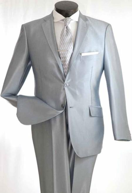 Mens TRUE Slim Suit in Popular Shark Skin Fabric Silver