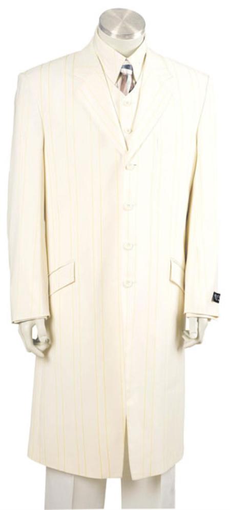 Mensusa Products Mens Urban Styled Suit with Full Length Jacket Ivory 45'' Long Jacket EXTRA LONG JACKET Maxi Very Long