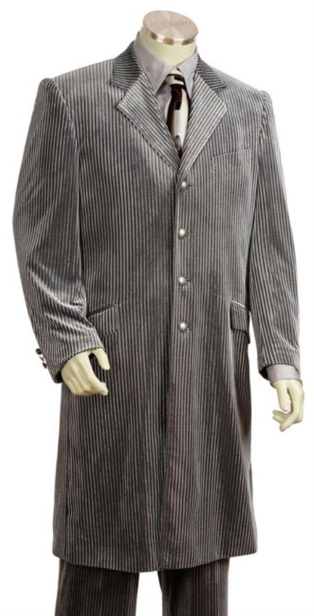 4 Button Silver Grey Urban Styled Suit with Full Length Jacket Mens