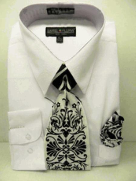 Mensusa Products Mens White Dress Shirt Tie Set