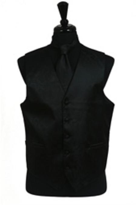 Mensusa Products Paisley tone on tone Vest Tie Set Black