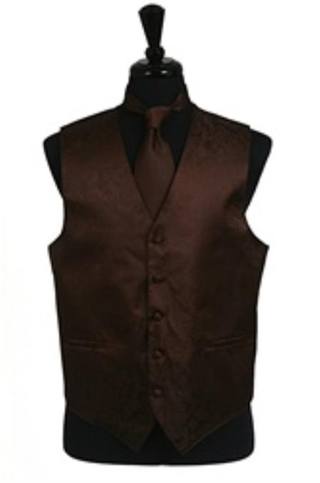 Mensusa Products Paisley tone on tone Vest Tie Set Brown