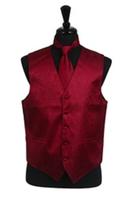 Mensusa Products Paisley tone on tone Vest Tie Set Burgundy