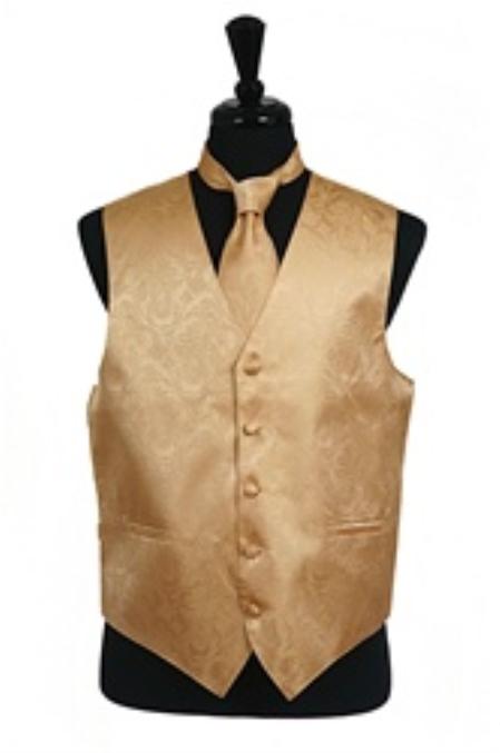Mensusa Products Paisley tone on tone Vest Tie Set Gold