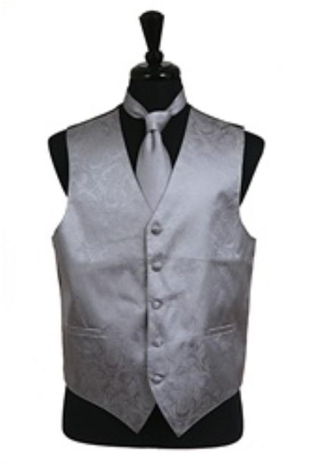 Mensusa Products Paisley tone on tone Vest Tie Set Grey
