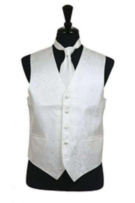 Mensusa Products Paisley tone on tone Vest Tie Set Ivory
