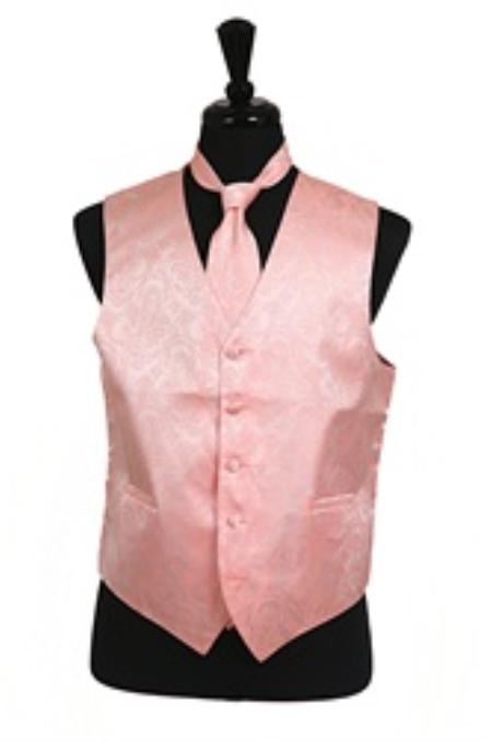 Mensusa Products Paisley tone on tone Vest Tie Set Peach
