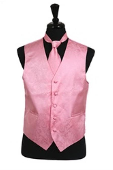 Mensusa Products Paisley tone on tone Vest Tie Set Pink