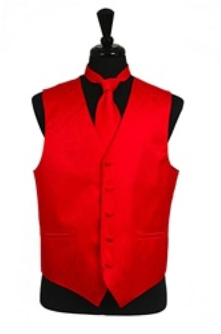 Mensusa Products Paisley tone on tone Vest Tie Set Red