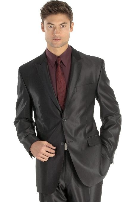 Mensusa Products Shiny sharkskin Single Breasted Mens Suit SideVented Black