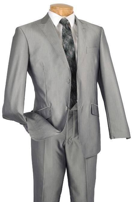 Mens Slim Fit Suit Single Breasted 2-Button Suit (Side Vented Jacket + Pants) Two Button Peak Lapel Pointed English Style Suit Grey / Gray