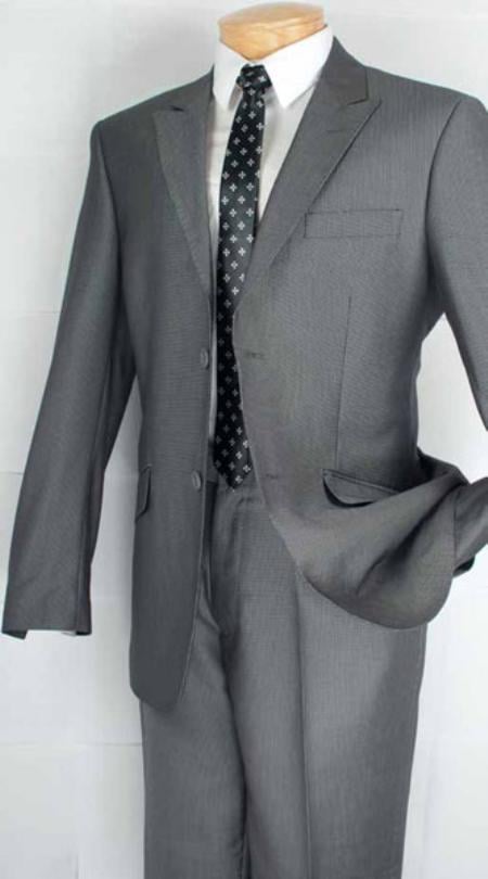 Single Breasted 2 Button Peak Lapel Suit Grey 