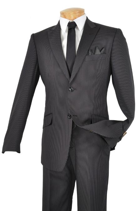 Mens Slim Fit Suit Single Breasted 2-Button Suit (Side Vented Jacket + Pants) Two Button Peak Lapel Pointed English Style Suit Black