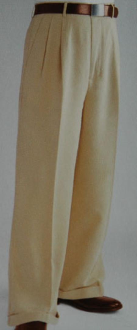 Pleated Wide Leg Pants Wool-feel Tan Mens Trousers/Slacks Cheap