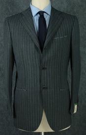 SKU ZP3 Vintage Style Italian Super 140s Wool Charcoal Gray Pinstripe Mens Business Suit 199