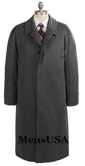 SKU OKV587 Mens Full Length Charcoal Gray Overcoat in Pure Wool Blend Hidden Buttons Fully Lengh Coat 199