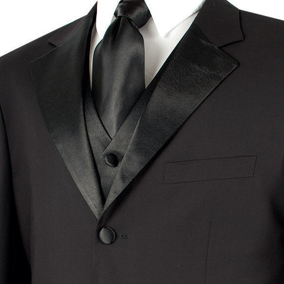 Men's Regular Fit Tuxedo 3 Piece with Vest In Black