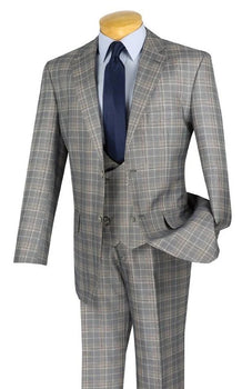 Mens Glen Plaid 3-Piece Suit – Classic Regular Fit Design