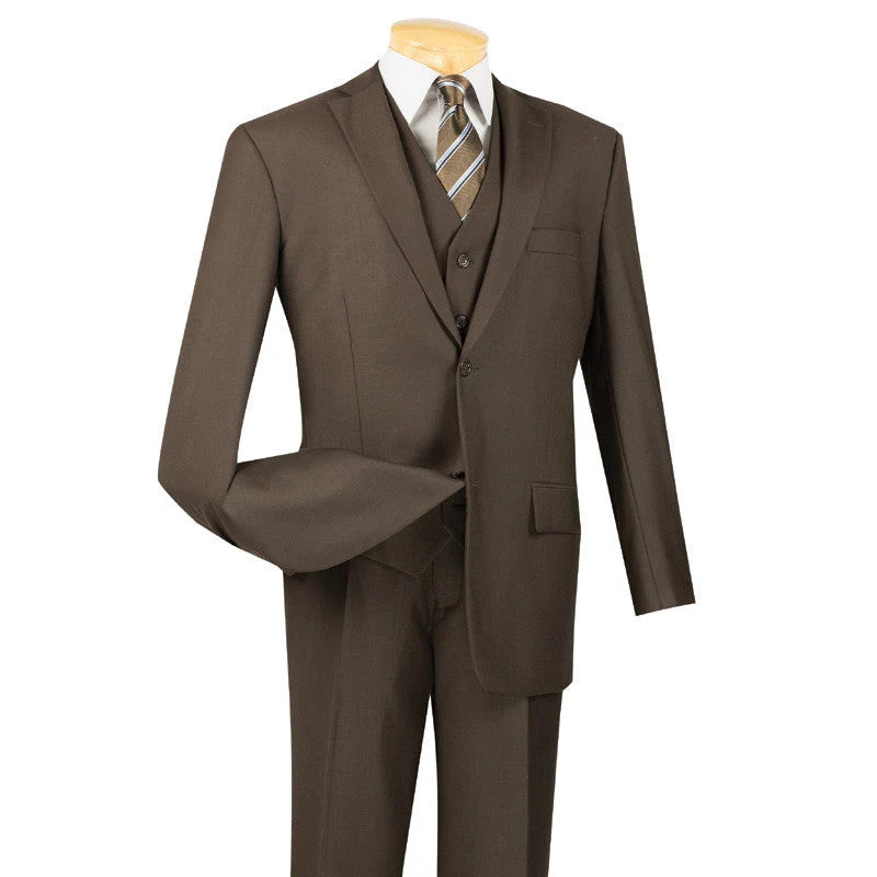 Morgan Collection - Regular Fit 3 Piece Suit 2 Button Brown Modern Fit
