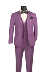 Men's Vintage Violet Solid Three Piece Suit