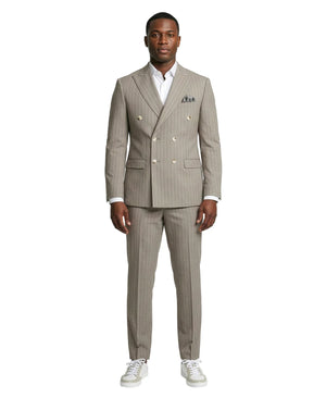 Men's Khaki Pinstripe Double Breasted Suit
