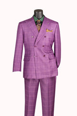 Men's Plum Glen Plaid Double Breasted Two Piece Suit