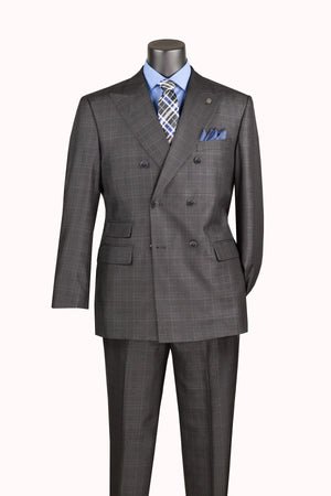 Men's Charcoal Glen Plaid Double Breasted Two Piece Suit