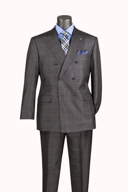 Men's Charcoal Glen Plaid Double Breasted Two Piece Suit