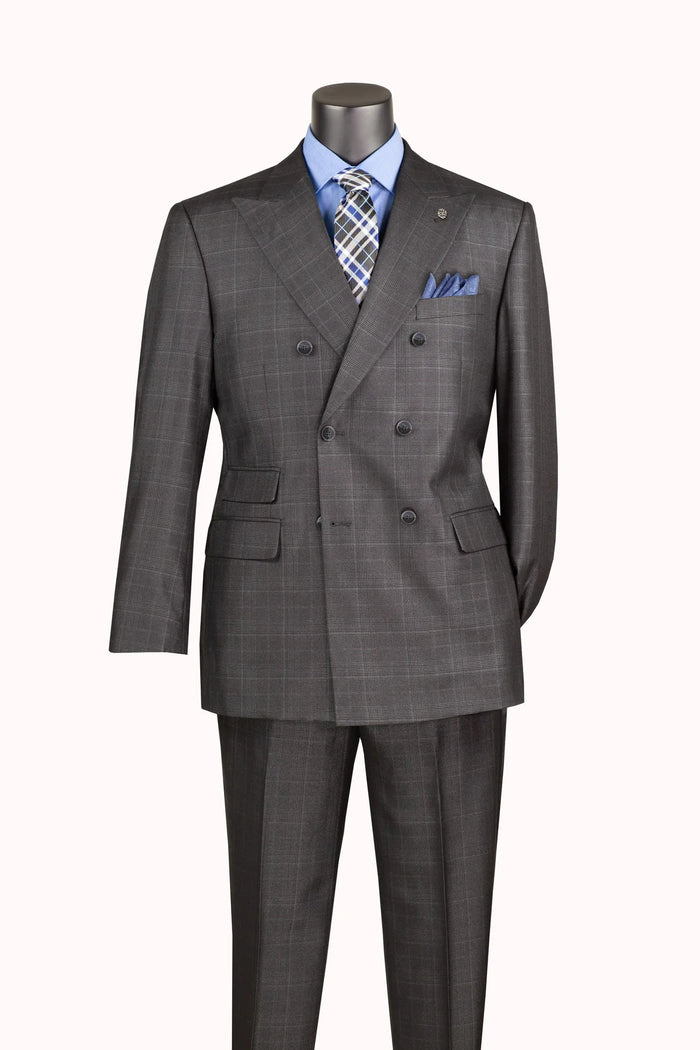 Men's Charcoal Glen Plaid Double Breasted Two Piece Suit