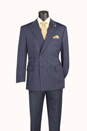 Men's Denim Blue Pinstripe Double Breasted Suit
