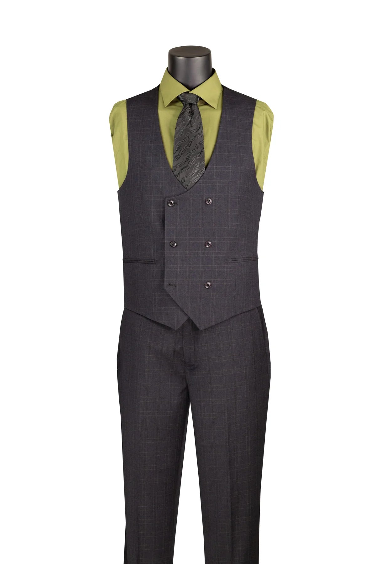 Men's Black Antique Bronze Windowpane Three Piece Suit