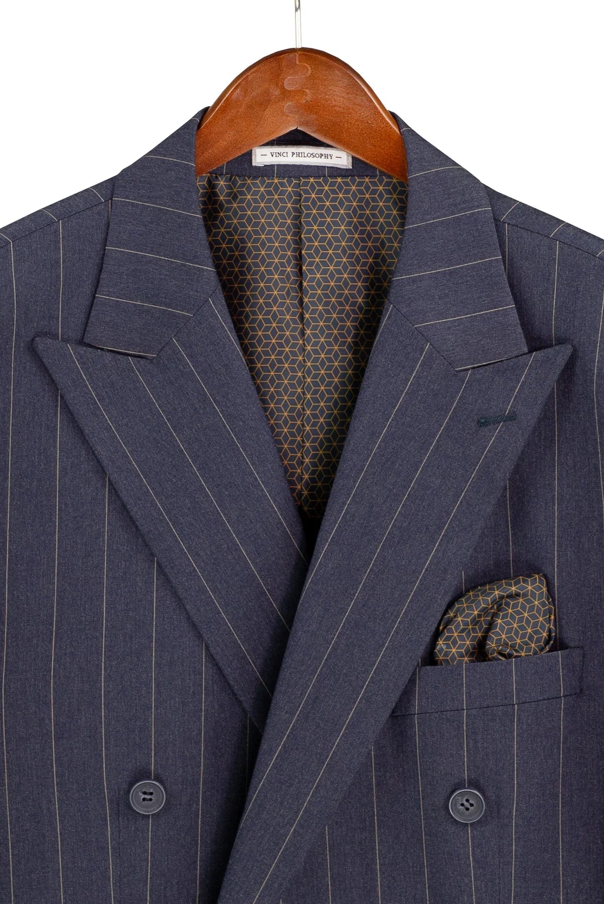 Men's Denim Blue Pinstripe Double Breasted Suit