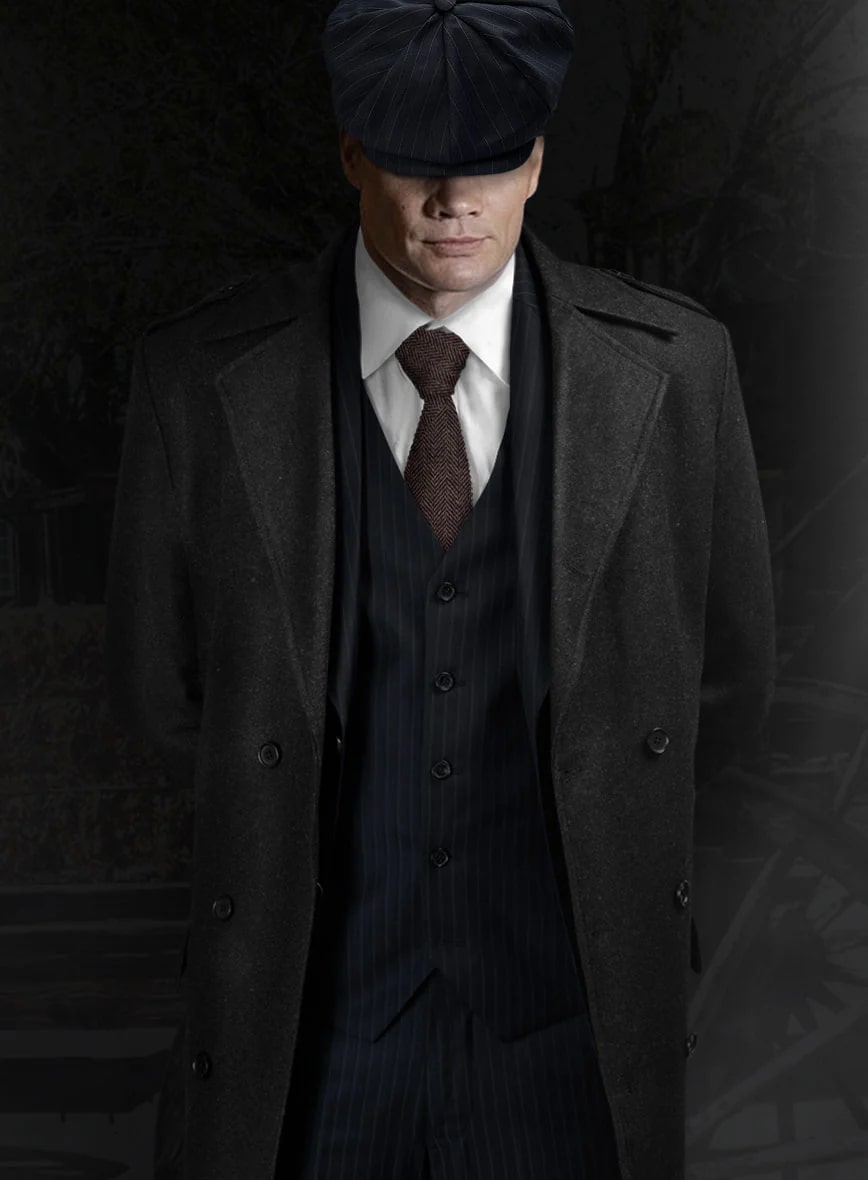 Men's Black Full-length Sleeves Buttoned Closure Peaky Blinders Suit - Peaky Blinders Outfit + Overcoat + Hat (Peaky Blinder Custome) - Image 37
