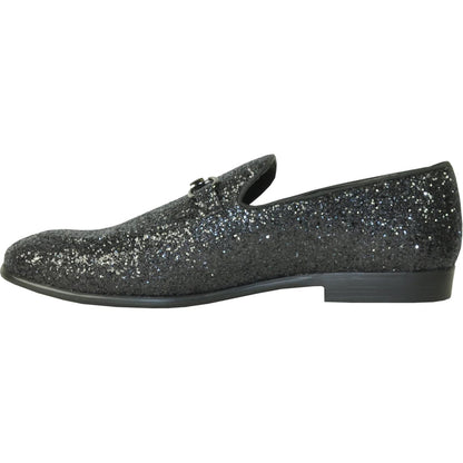Bravo Mens Modern Glitter Sequin Prom Tuxedo Loafer in Black - Men's Dress Shoes