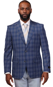 Men's Blue Double Breasted 2 Button Vitali Brand Flat Front Pants Regular Fit Side Vented Suit