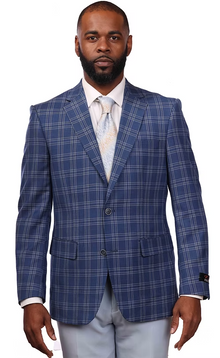 Men's Blue Double Breasted 2 Button Vitali Brand Flat Front Pants Regular Fit Side Vented Suit