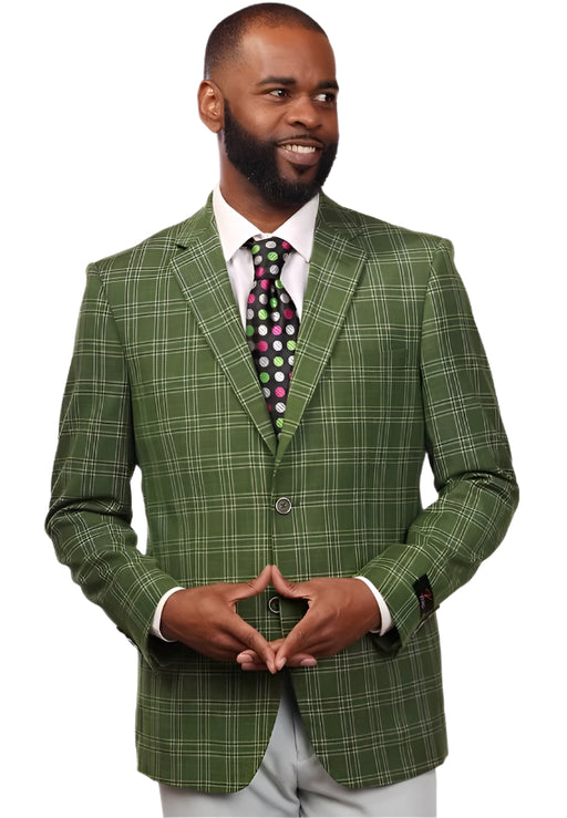 Men's GREEN Double Breasted 2 Button Vitali Brand Flat Front Pants Regular Fit Side Vented Suit