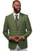Men's GREEN Double Breasted 2 Button Vitali Brand Flat Front Pants Regular Fit Side Vented Suit