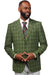 Men's GREEN Double Breasted 2 Button Vitali Brand Flat Front Pants Regular Fit Side Vented Suit