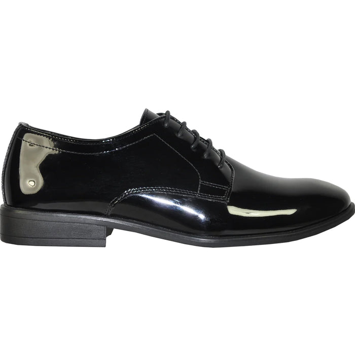 Bravo Mens Classic Plain Toe Shiny Patent Tuxedo Oxford Dress Shoe in Black