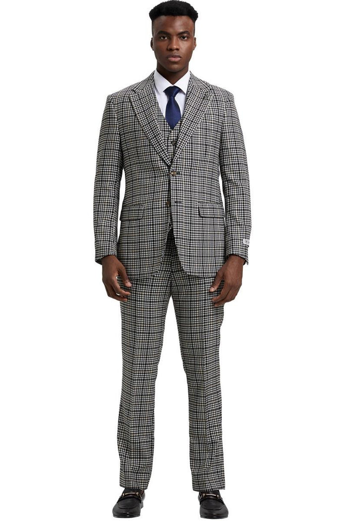 Men's Stacy Adams Vested Modern Fit Houndstooth Glen Plaid Suit in Grey & Green - Image 2