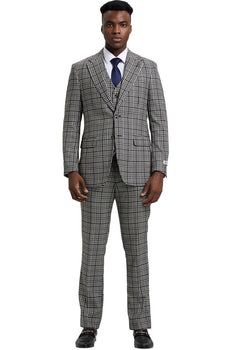 Men's Stacy Adams Vested Modern Fit Houndstooth Glen Plaid Suit in Grey & Green - Image 2