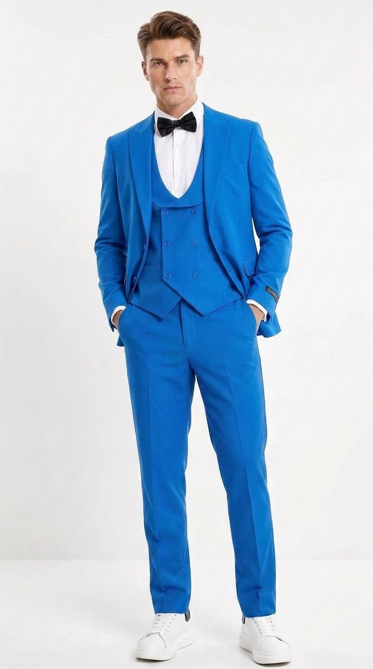 Tazzio Men’s French Color Royal Blue Peak Lapel Skinny Fit Suit – 2-Piece Wedding, Prom & Formal Suit indigo Cobalt Blue